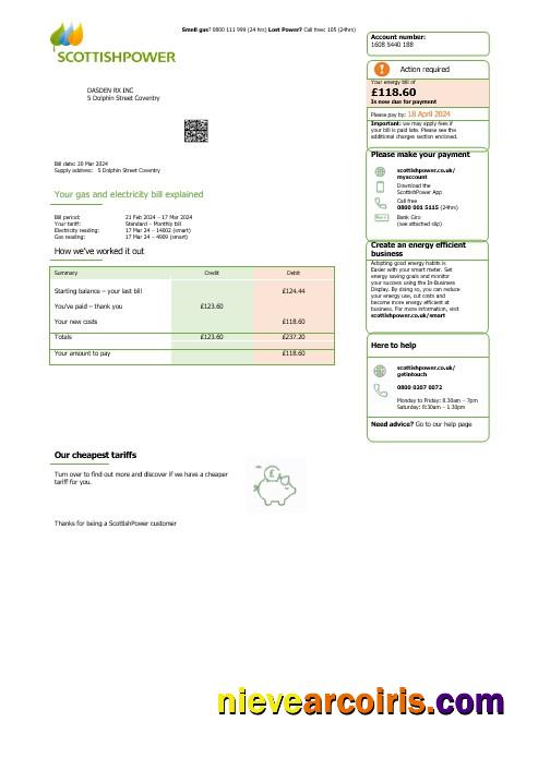 United Kingdom Scottish Power business utility bill